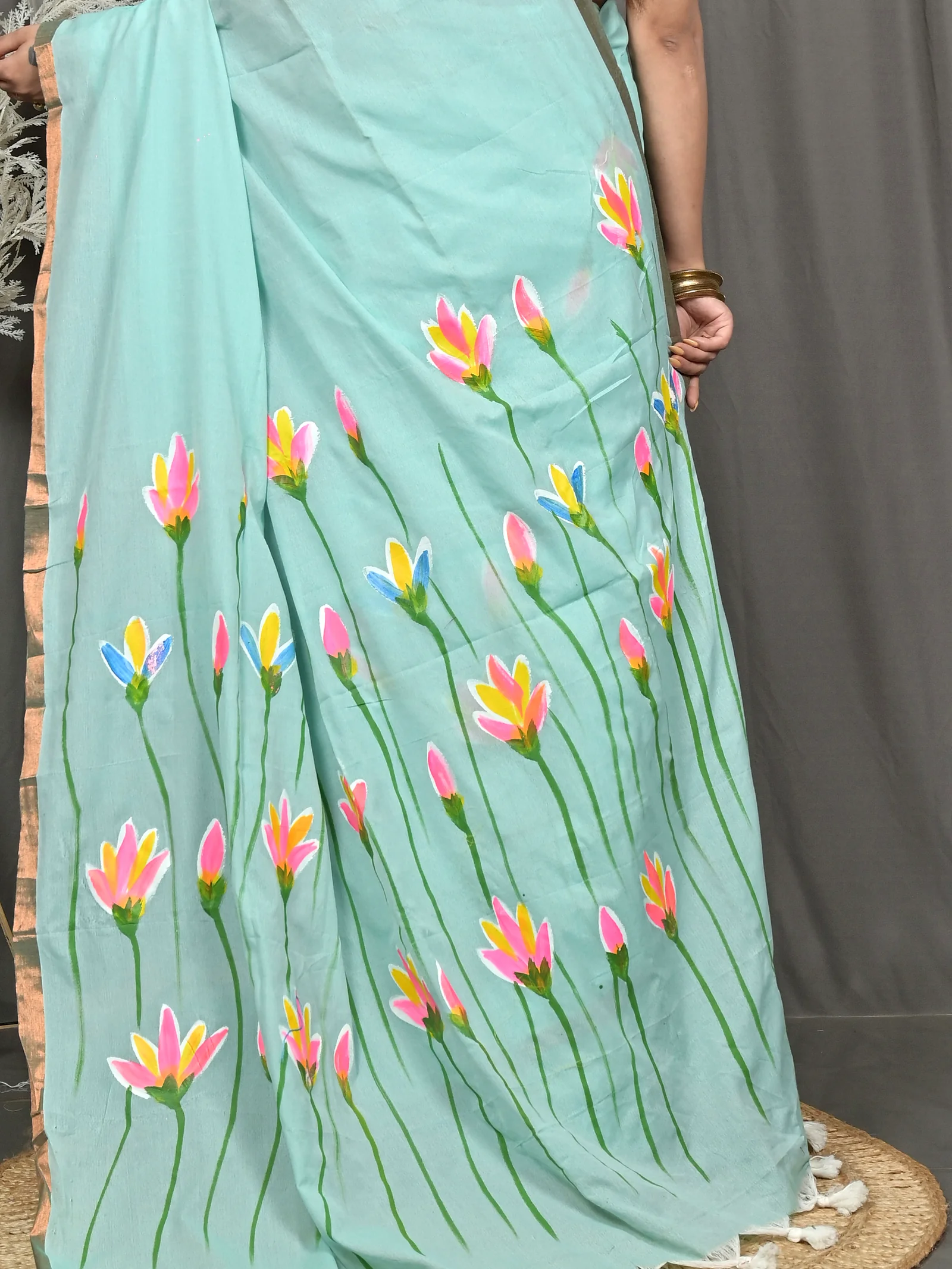 See Green Pure Cotton Norah Hand Painted Saree (2274)